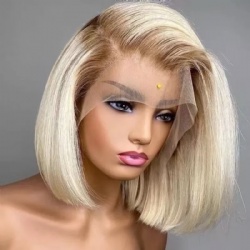 13X4 HD lace front bob wig 613 blonde short hair wig