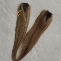 Mono Virgin Hair Topper Double Drawn Hair Toupee For Thin Hair Women Brown Color Straight Hairpiece