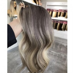 balayage color silk top virgin hair piece hand tied silk base toupee