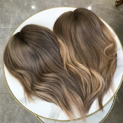 Double Drawn Hair Topper Balayage Color Hand Tied Middle Part Silk Base Hair Topper For Thinning Hair Women Different Size Clip In Top Hairpiece